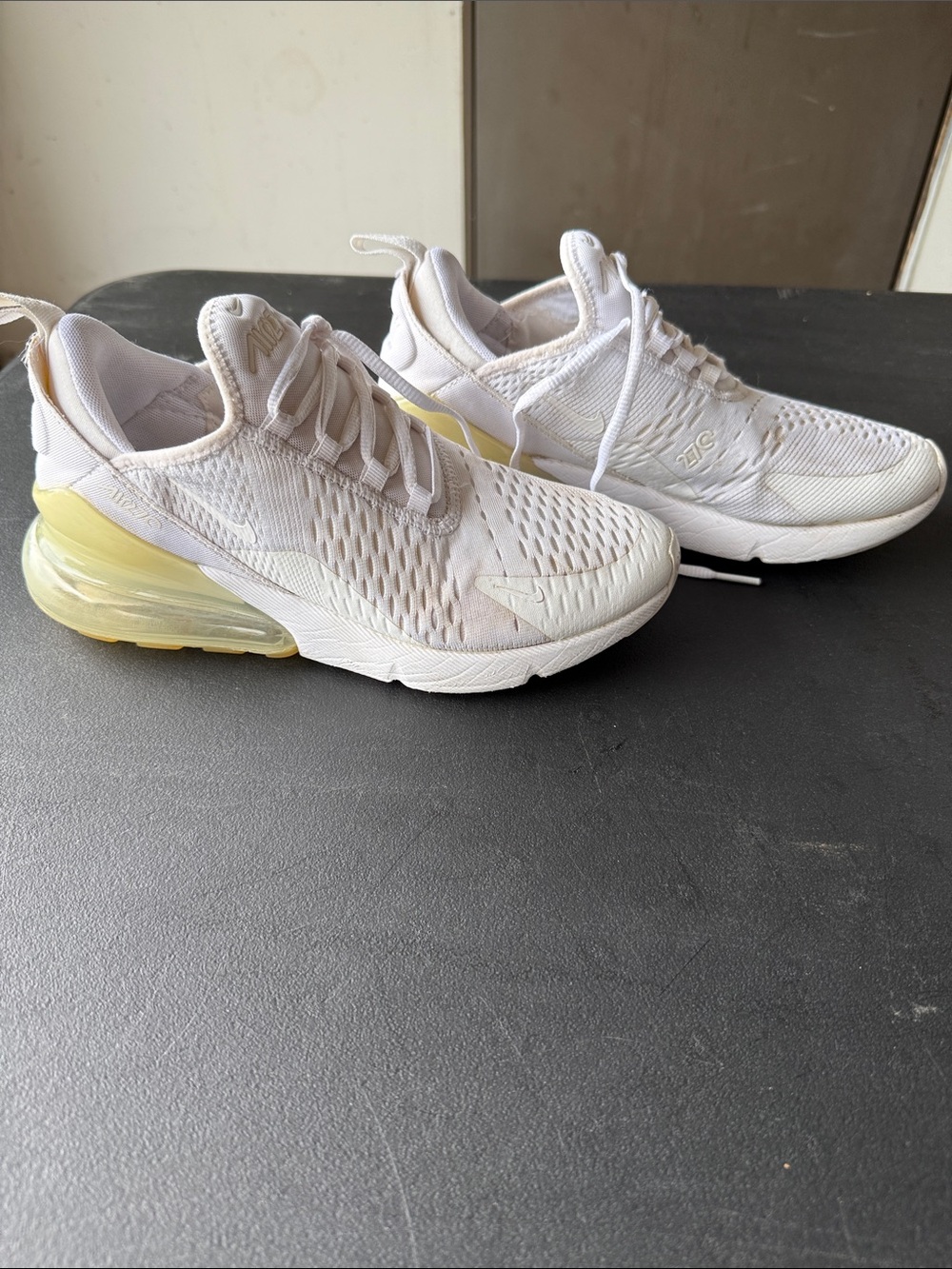 Nike Women’s White Sneakers with Pale Yellow Heel Air Unit